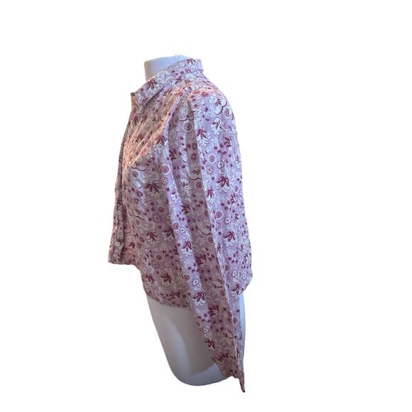 Women M For Days Purple Floral Printed Button-Down Blouse Pajama Shirt Top - Picture 3 of 6